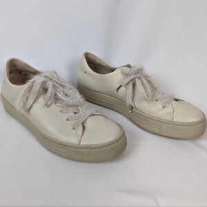 PAUL GREEN $396 Women's 5 Newport Leather Sneaker  Cream Fuzzy Laces Extra Soft